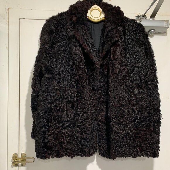 VINTAGE OPEN FRONT PERSIAN LAMB CURLY FUR COATS SIZE S - Picture 6 of 9